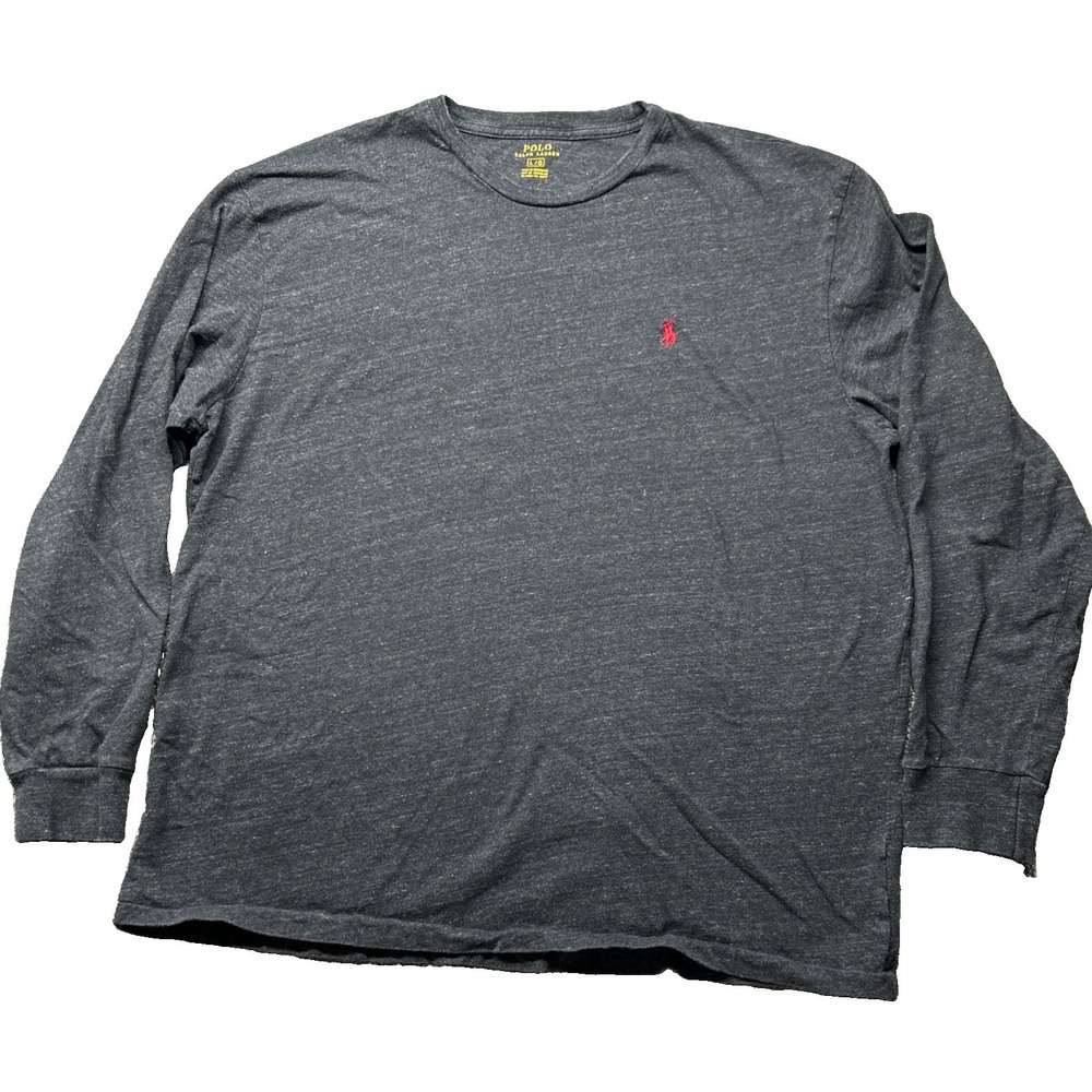 Polo Ralph Lauren Mens Long Sleeve T Shirt L Black Heather Red Pony Crew Neck